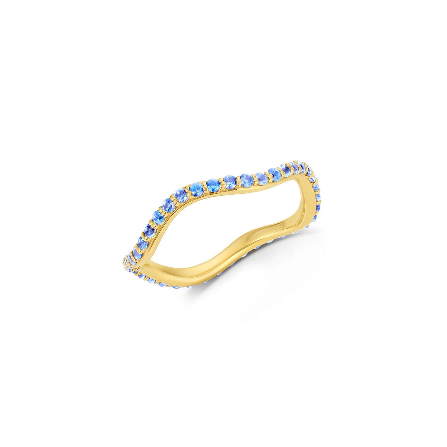 Short Lull Band in 14KY Fairmined Gold with blue sapphires, angled wavy profile