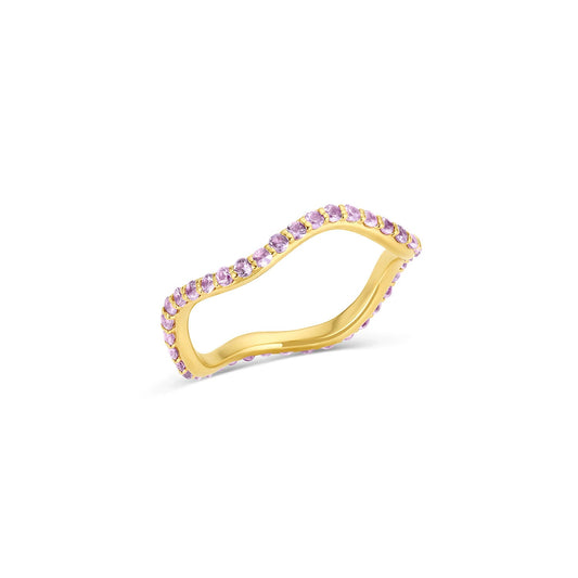 Short Lull Band in 14KY Fairmined Gold with lavender sapphires, angled wavy profile