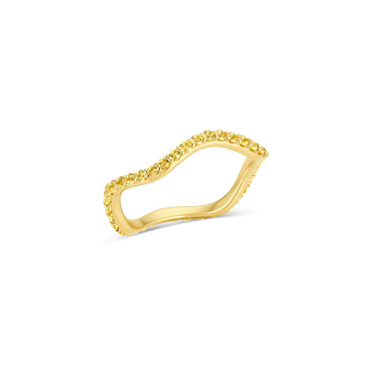 Short Lull Band in 14KY Fairmined Gold with yellow sapphires, angled wavy profile