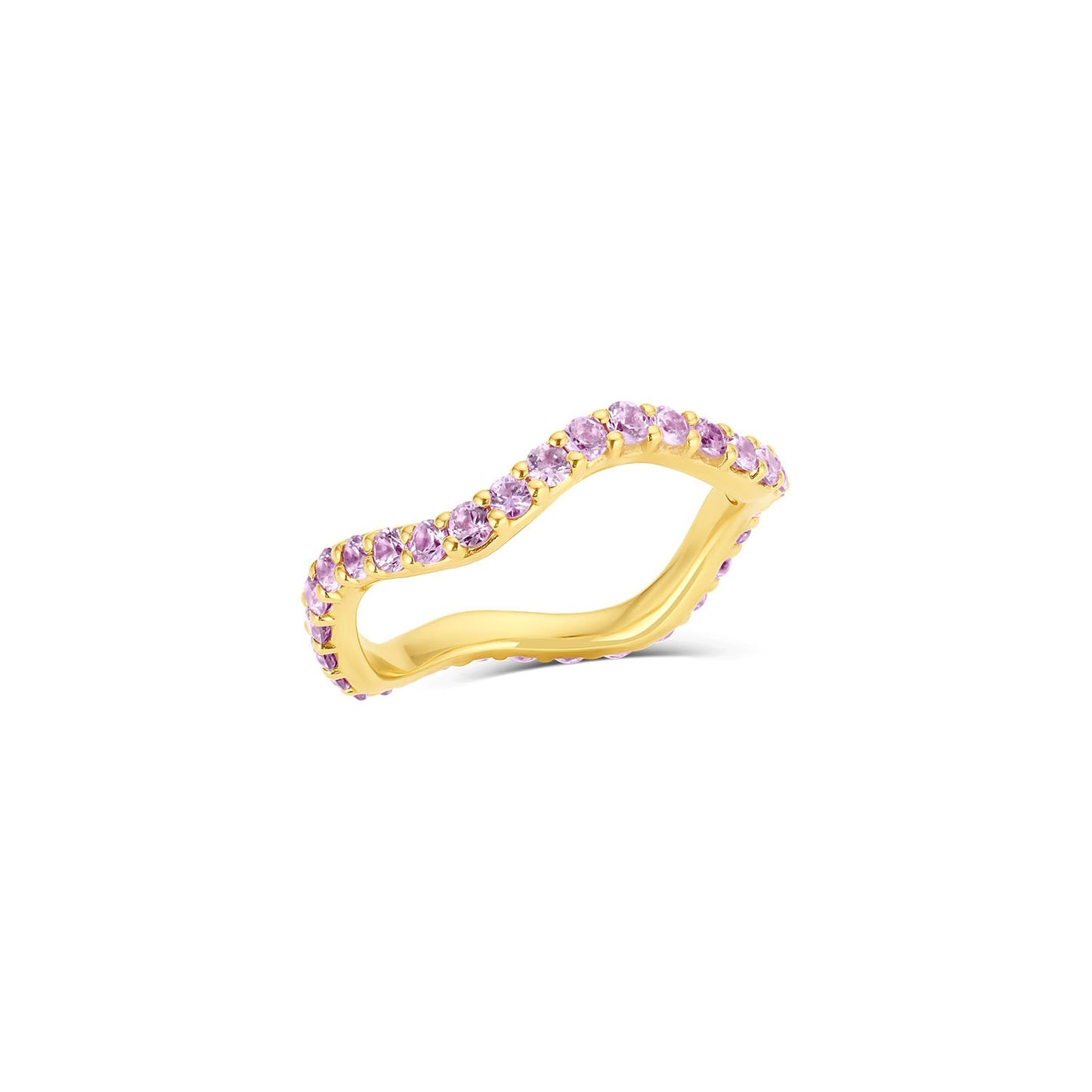 Long Lull Band in 14KY Fairmined Gold with lavender sapphires, angled wavy profile