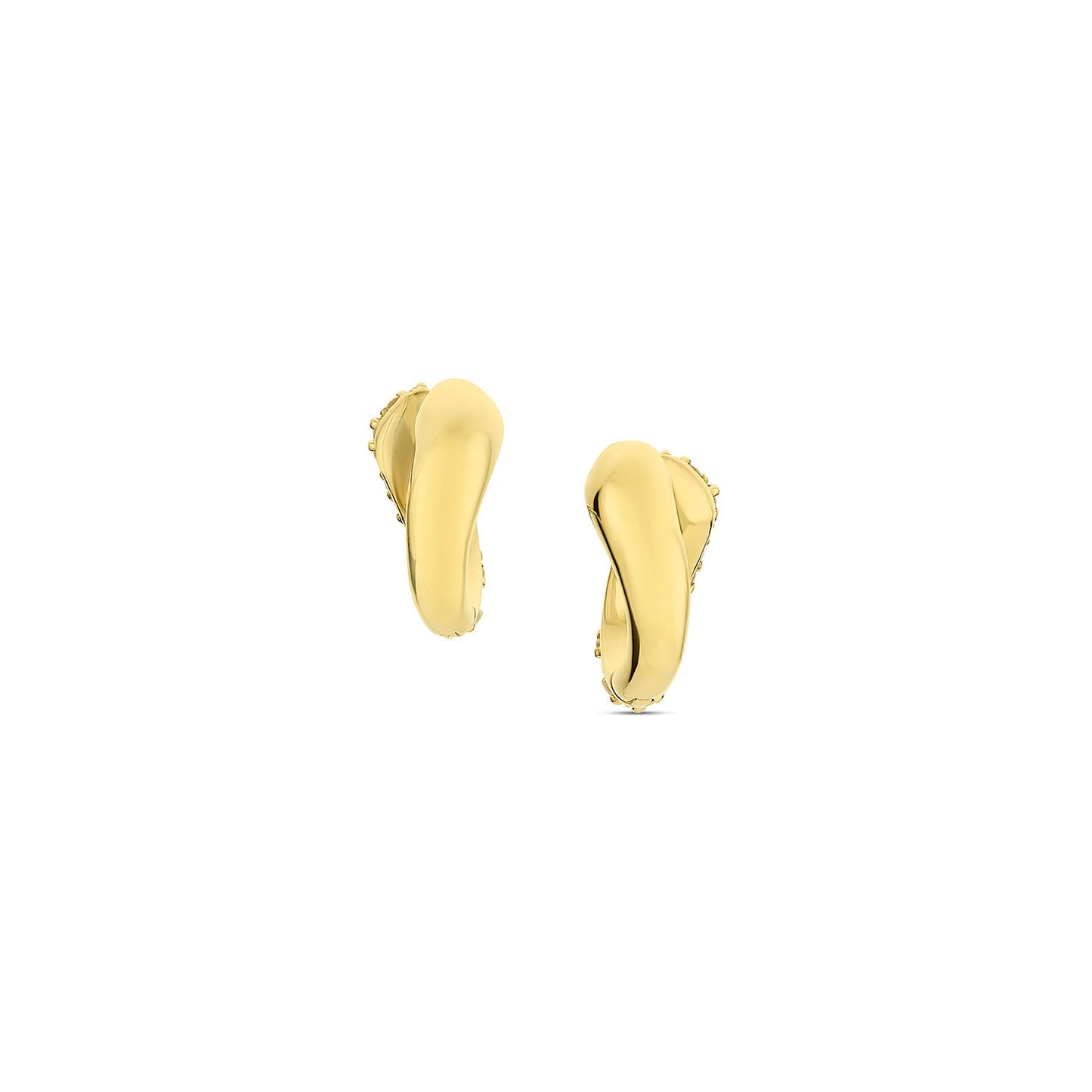 Ebb & Flow Huggie earrings in 14KY Fairmined Gold, reverse side view, plain gold