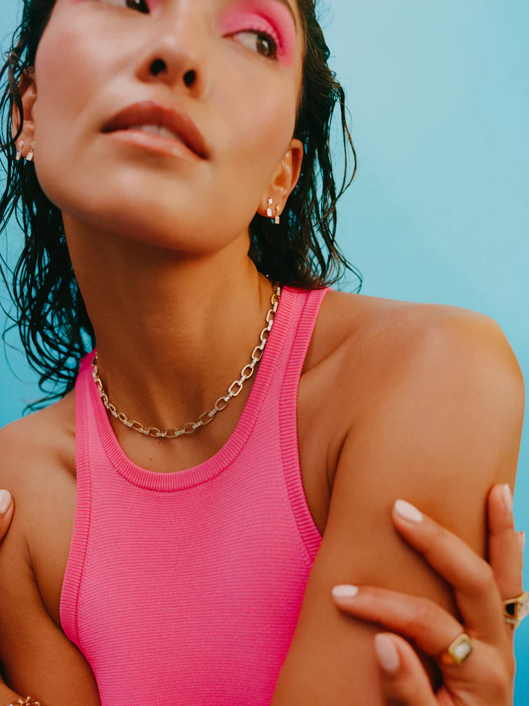 Diamond Baguette Flat Link Necklace