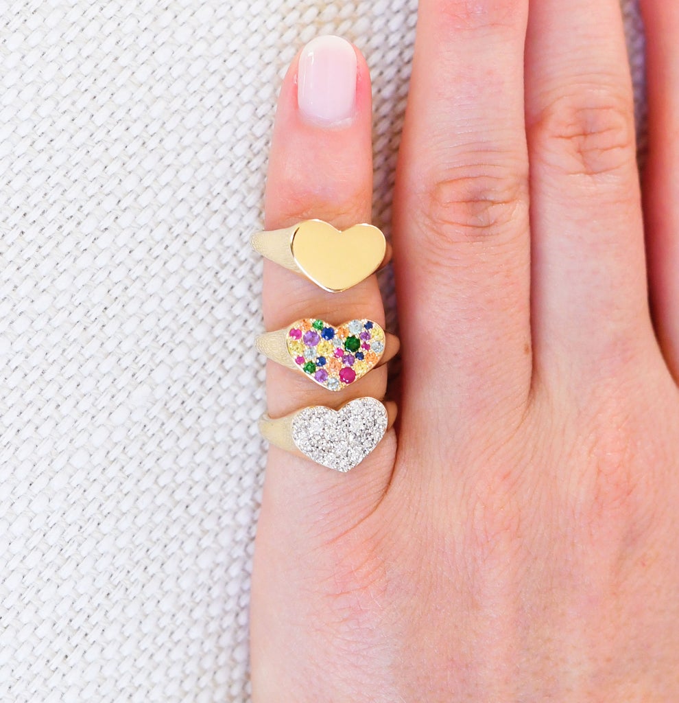 Multi Colored Chubby Heart Pinky Ring
