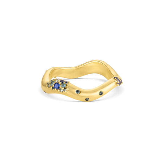 Shimmering Tides Wave Ring in 14KY Fairmined Gold showing wavy band profile, back view