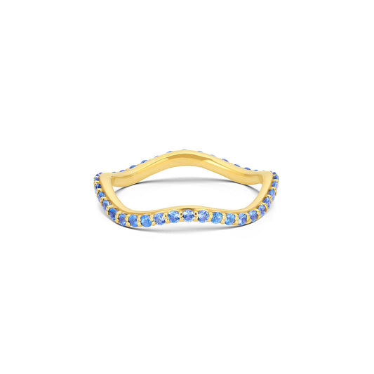 Short Lull Band in 14KY Fairmined Gold with 1.5mm blue sapphires, front view