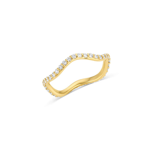 Short Lull Band in 14KY Fairmined Gold with diamonds, angled wavy profile