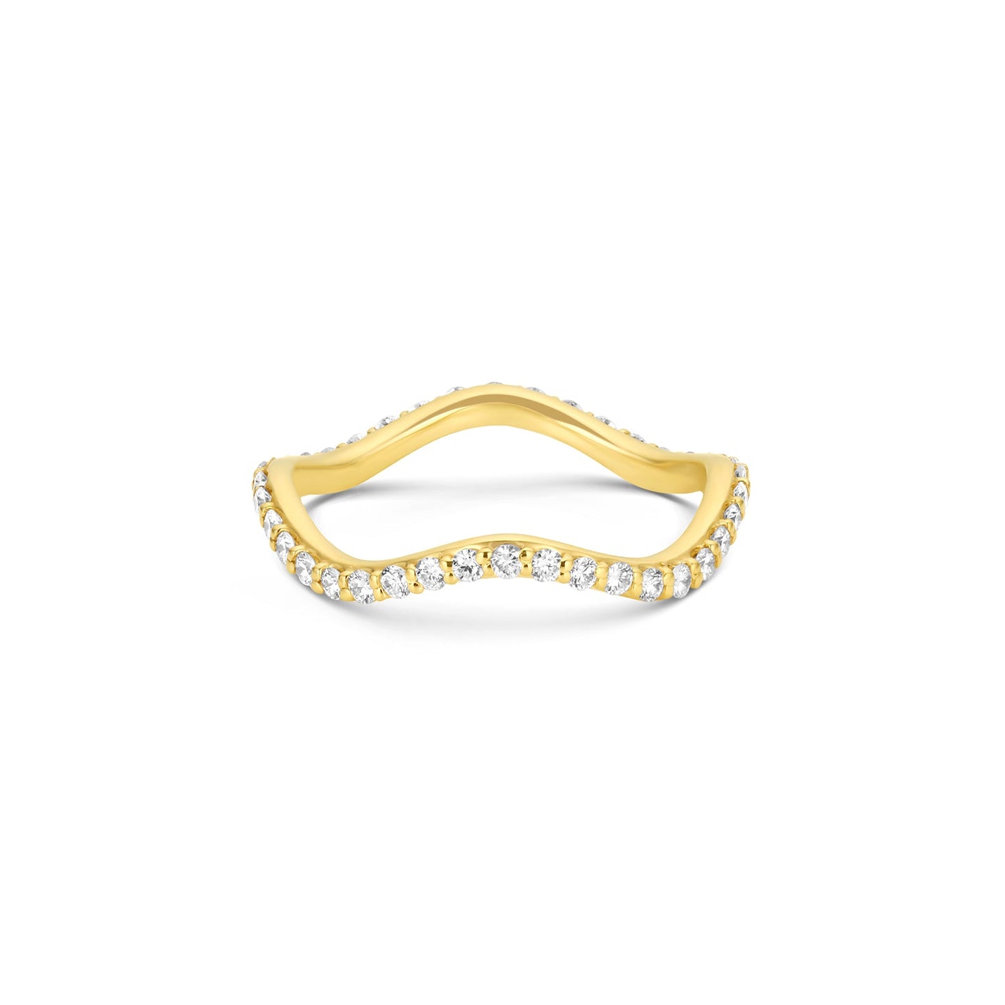 Short Lull Band in 14KY Fairmined Gold with 1.5mm white diamonds, front view