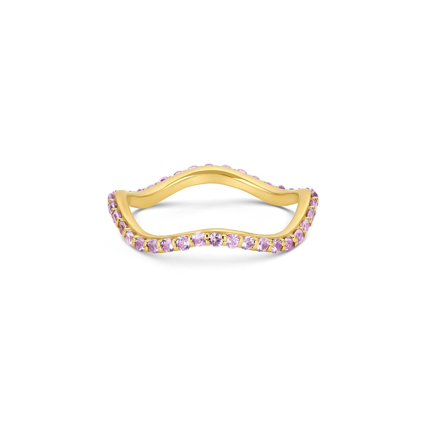 Short Lull Band in 14KY Fairmined Gold with 1.5mm lavender sapphires, front view
