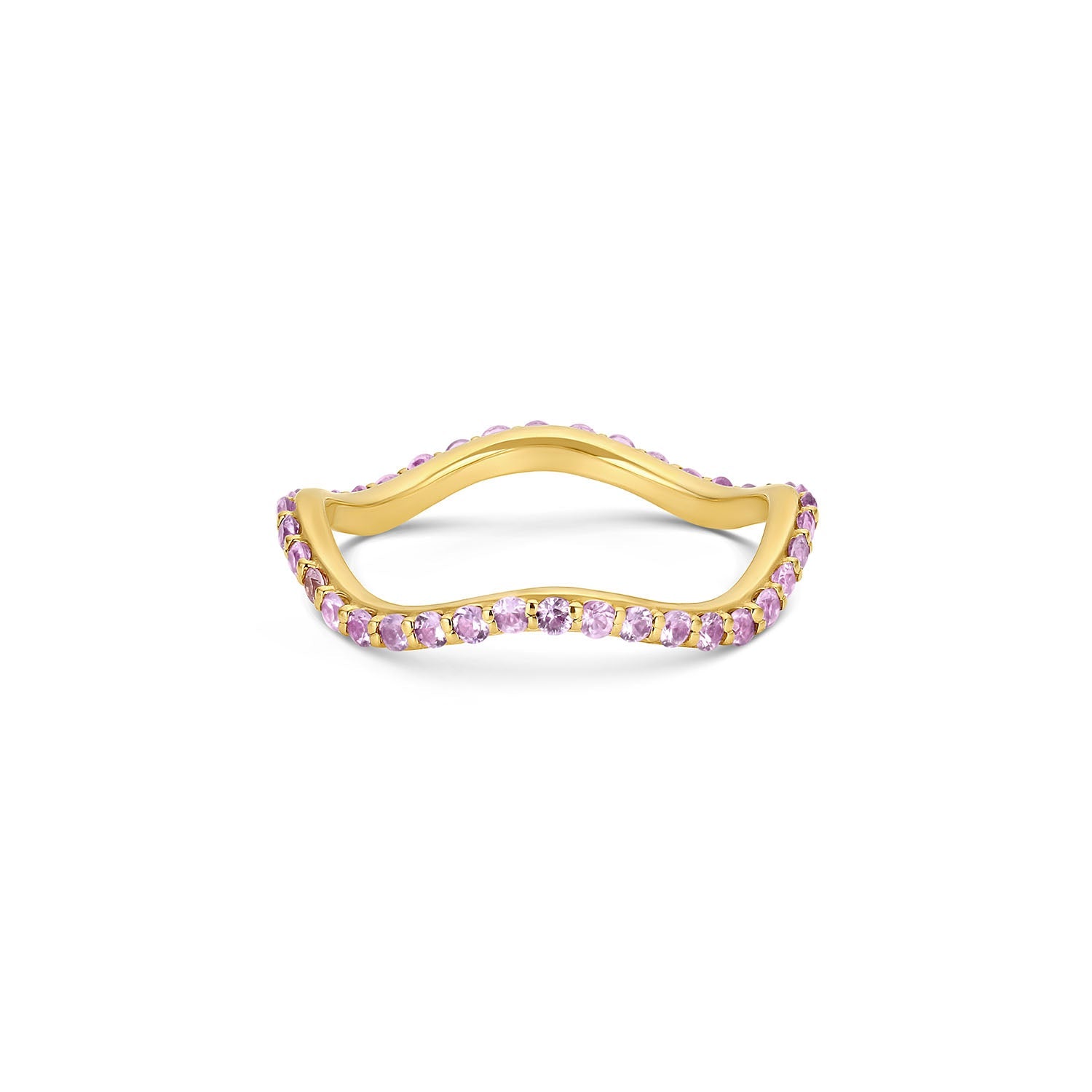 Short Lull Band in 14KY Fairmined Gold with 1.5mm lavender sapphires, front view