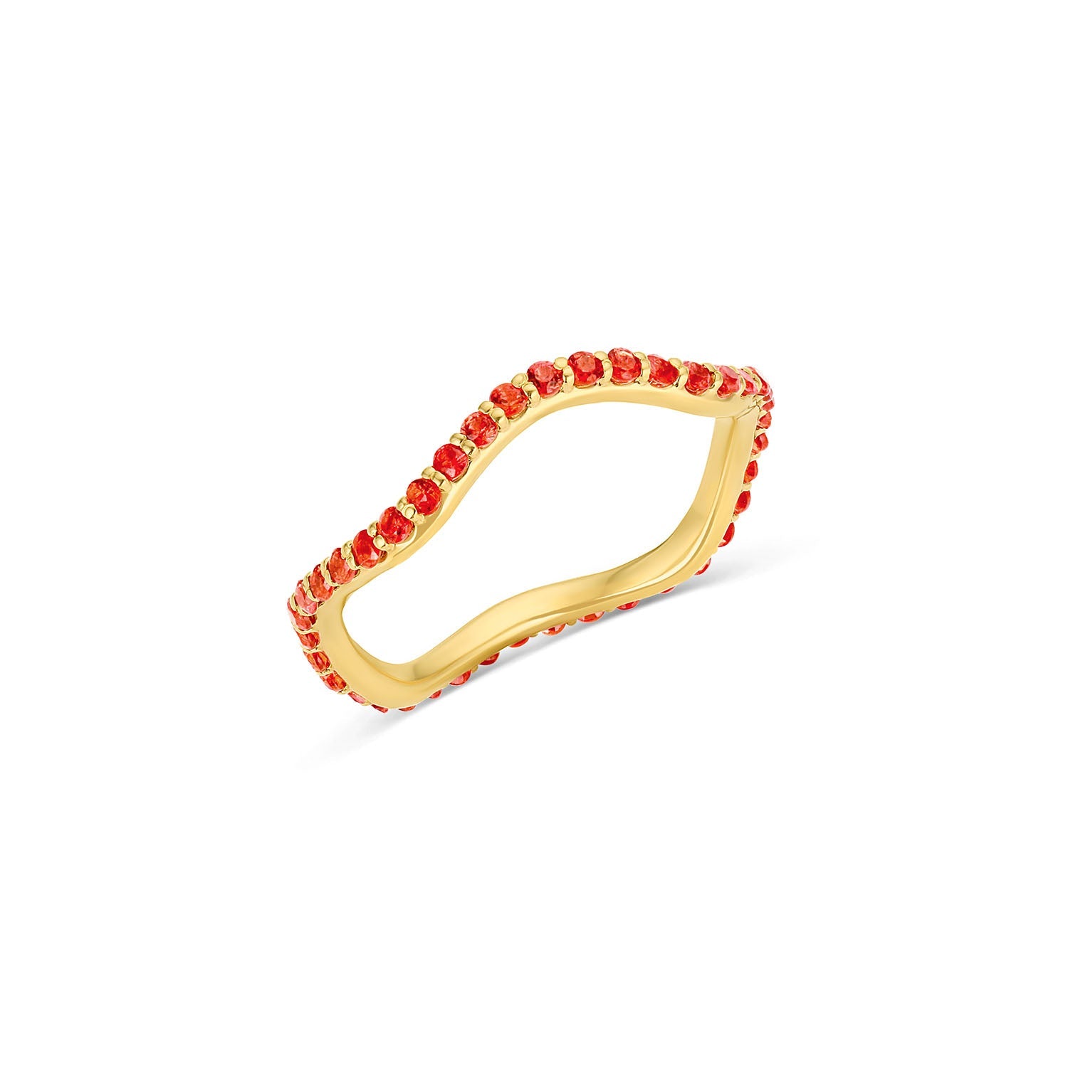 Short Lull Band in 14KY Fairmined Gold with red-orange sapphires, angled wavy profile