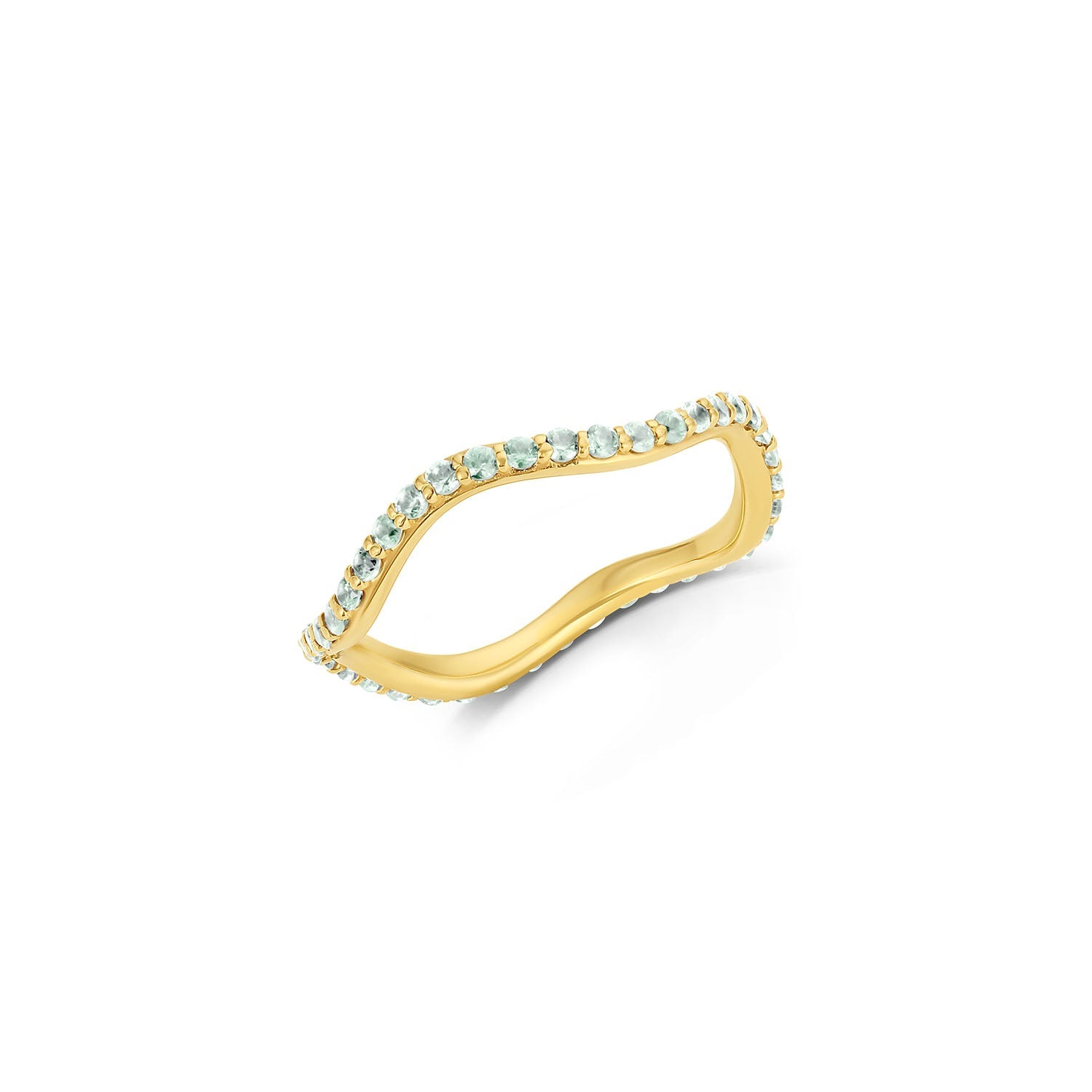 Short Lull Band in 14KY Fairmined Gold with seafoam green sapphires, angled wavy profile