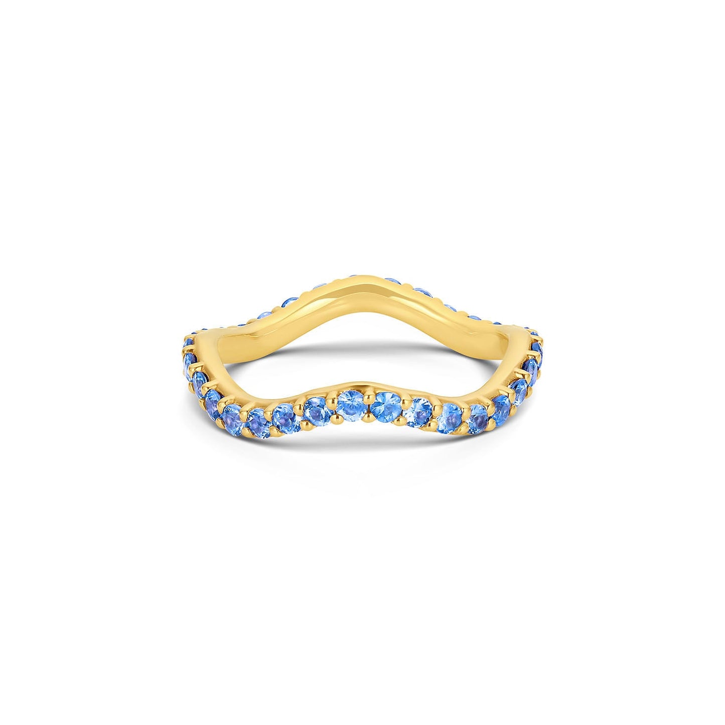 Long Lull Band in 14KY Fairmined Gold with 2.0mm blue sapphires, front view