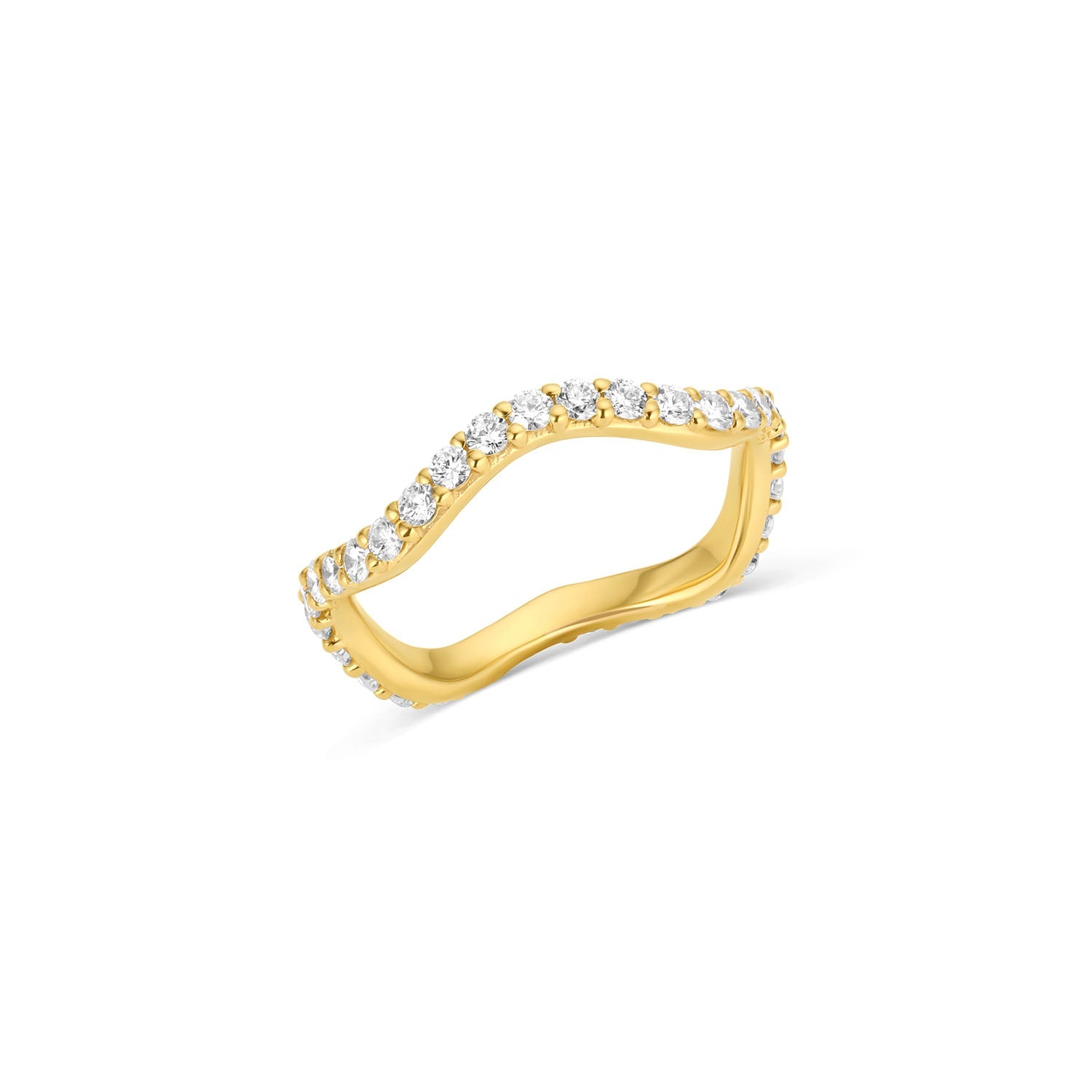 Long Lull Band in 14KY Fairmined Gold with diamonds, angled wavy profile