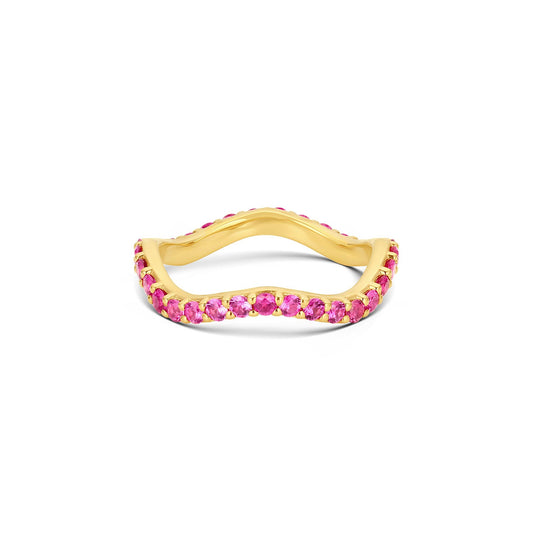 Long Lull Band in 14KY Fairmined Gold with 2.0mm hot pink sapphires, front view