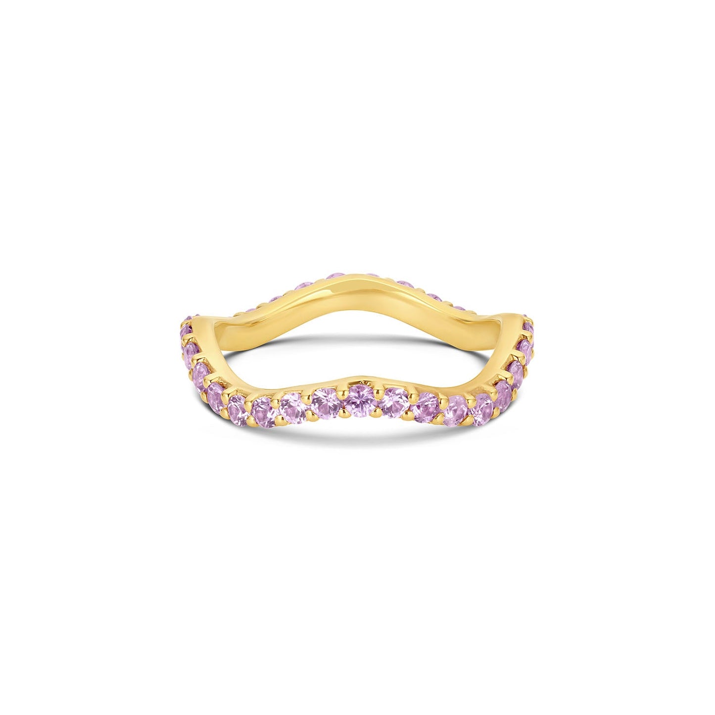 Long Lull Band in 14KY Fairmined Gold with 2.0mm lavender sapphires, front view