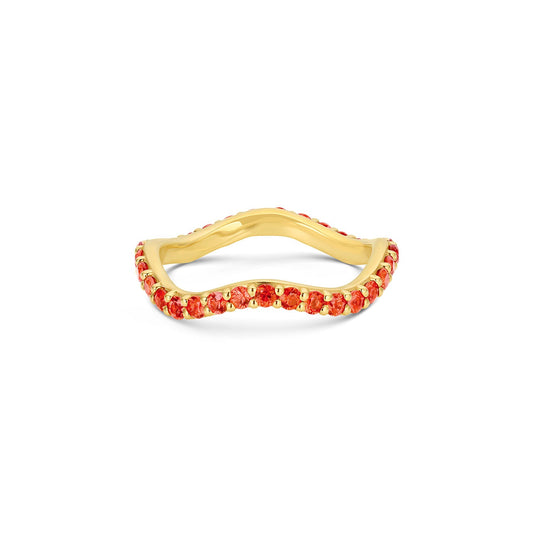 Long Lull Band in 14KY Fairmined Gold with 2.0mm red-orange sapphires, front view