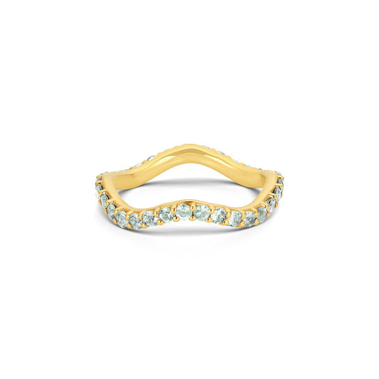 Long Lull Band in 14KY Fairmined Gold with 2.0mm seafoam green sapphires, front view