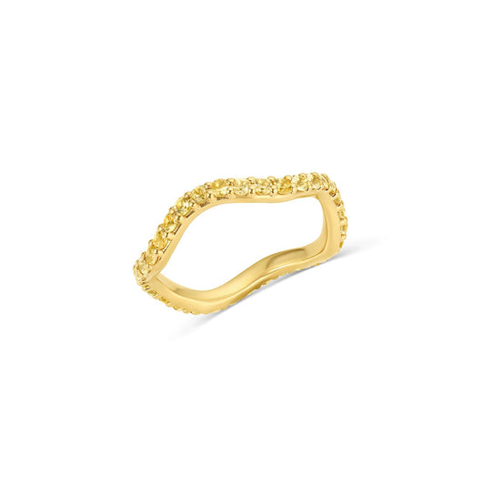 Long Lull Band in 14KY Fairmined Gold with yellow sapphires, angled wavy profile