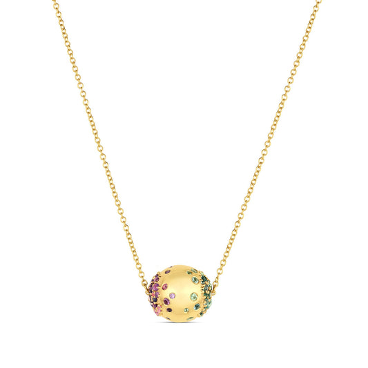Rolling Tides Necklace in 14KY Fairmined Gold, front view with cool-toned sapphires