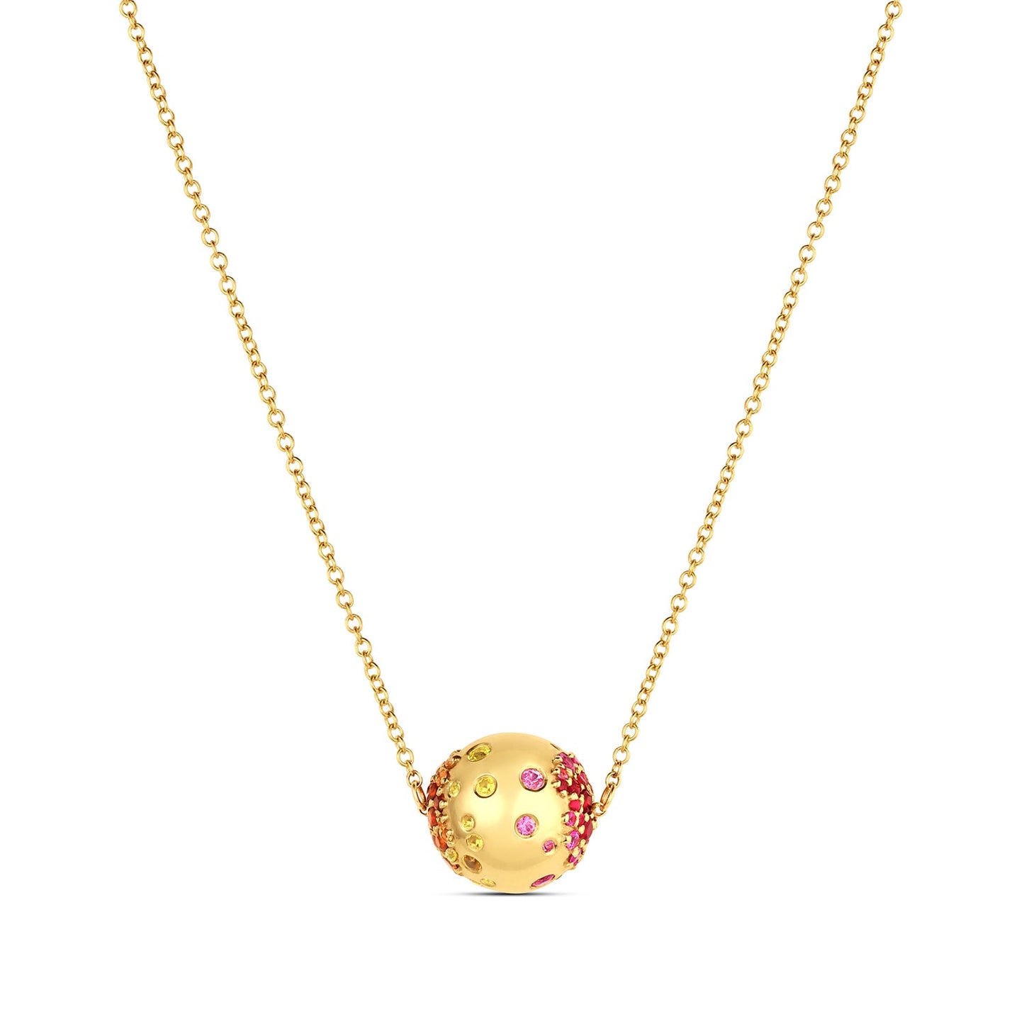 Rolling Tides Pendant in 14KY Fairmined Gold, front view with warm-toned sapphires