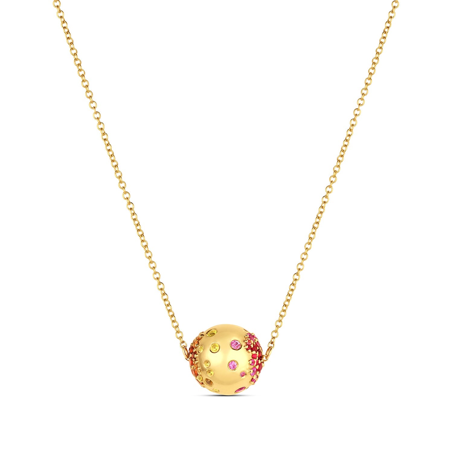 Rolling Tides Pendant in 14KY Fairmined Gold, front view with warm-toned sapphires
