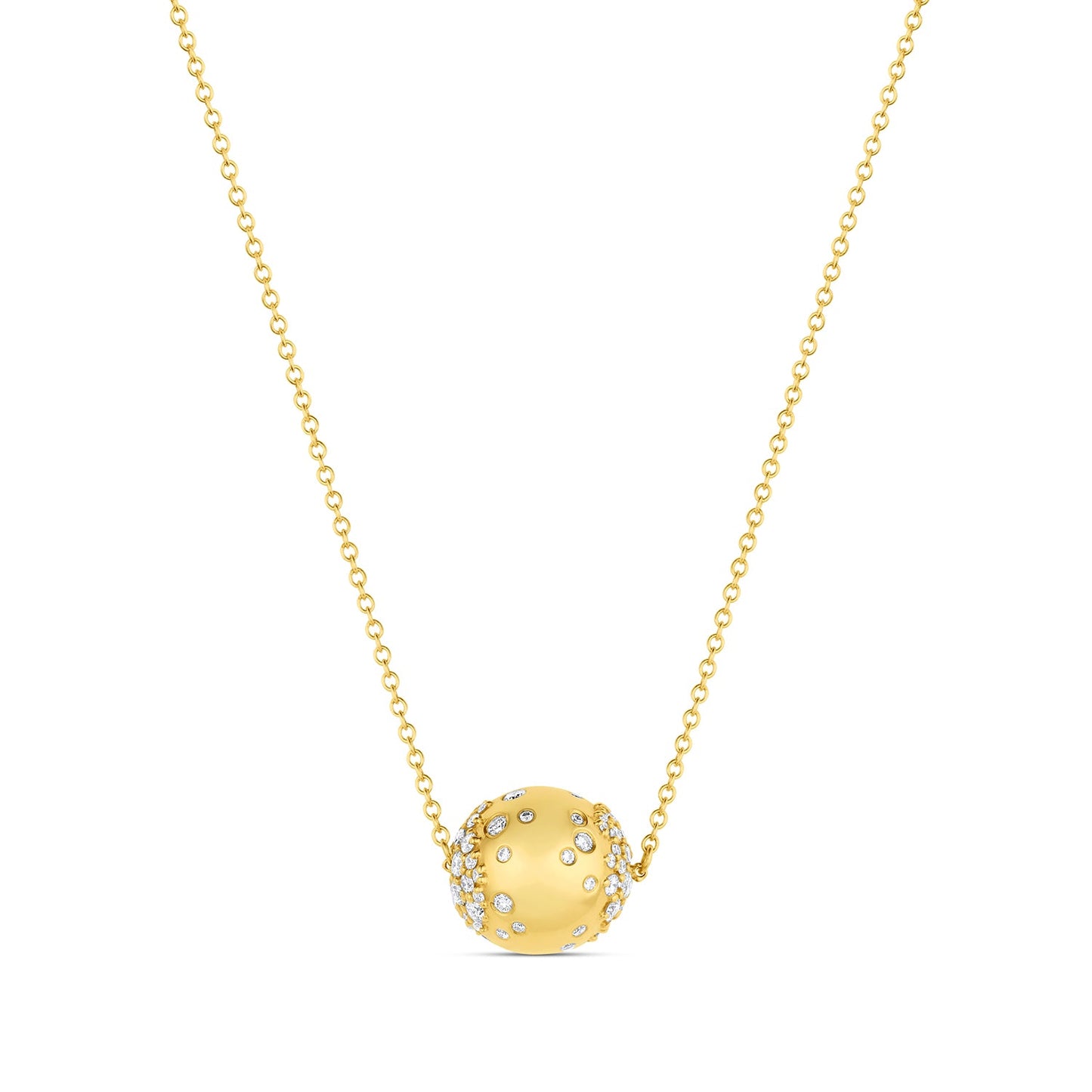 Rolling Tides Necklace in 14KY Fairmined Gold, front view with recycled diamonds