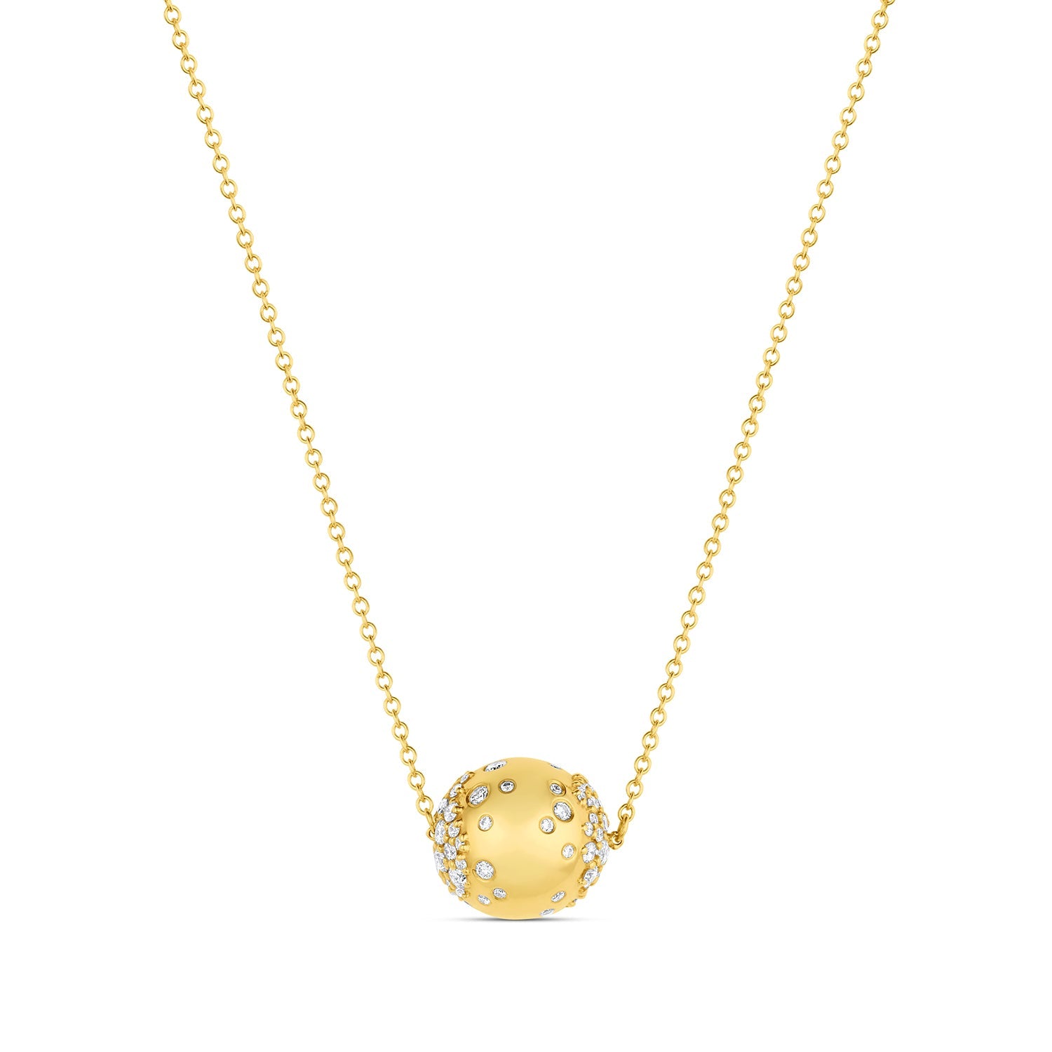 Rolling Tides Necklace in 14KY Fairmined Gold, front view with recycled diamonds