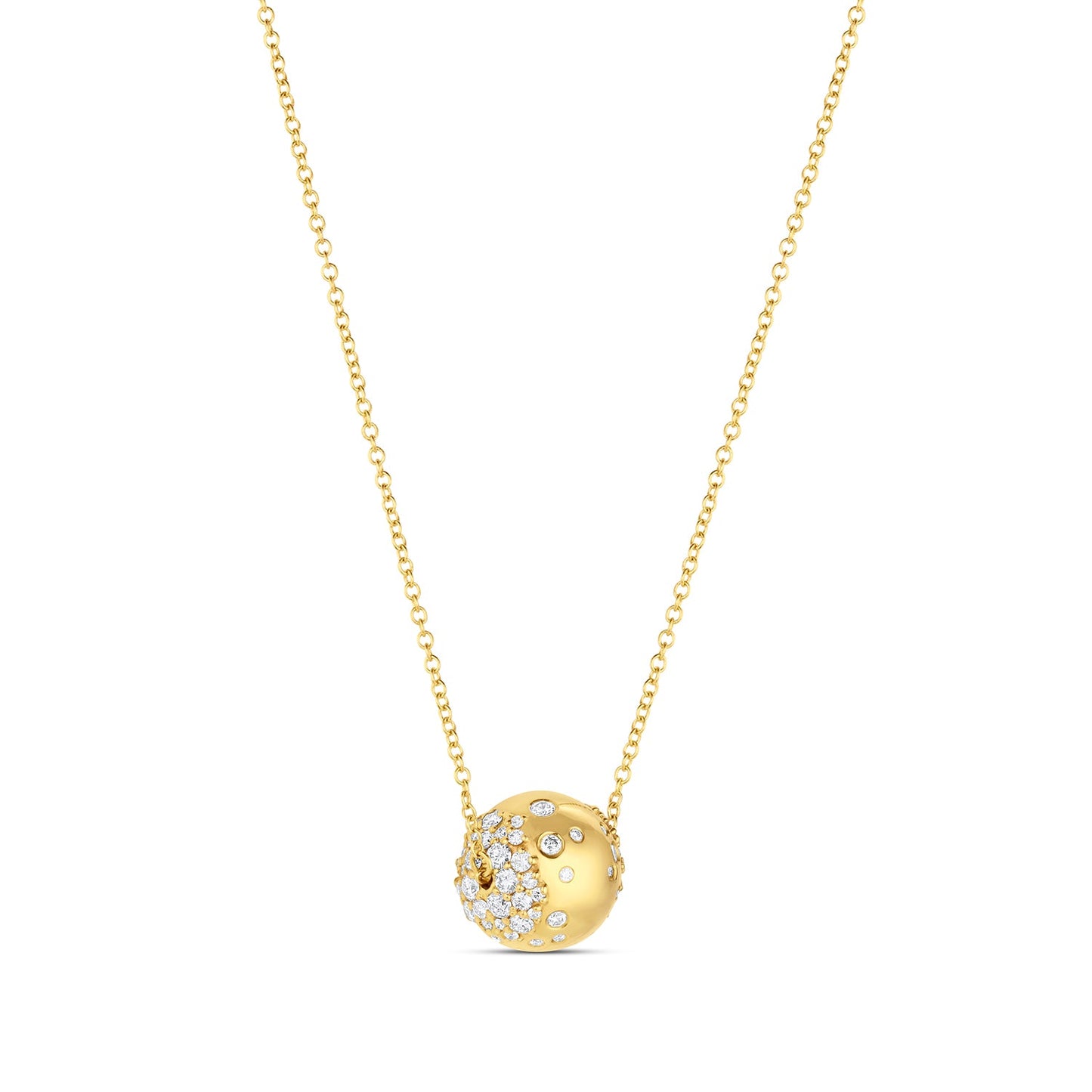 Rolling Tides Necklace in 14KY Fairmined Gold, alternate side angle with diamonds