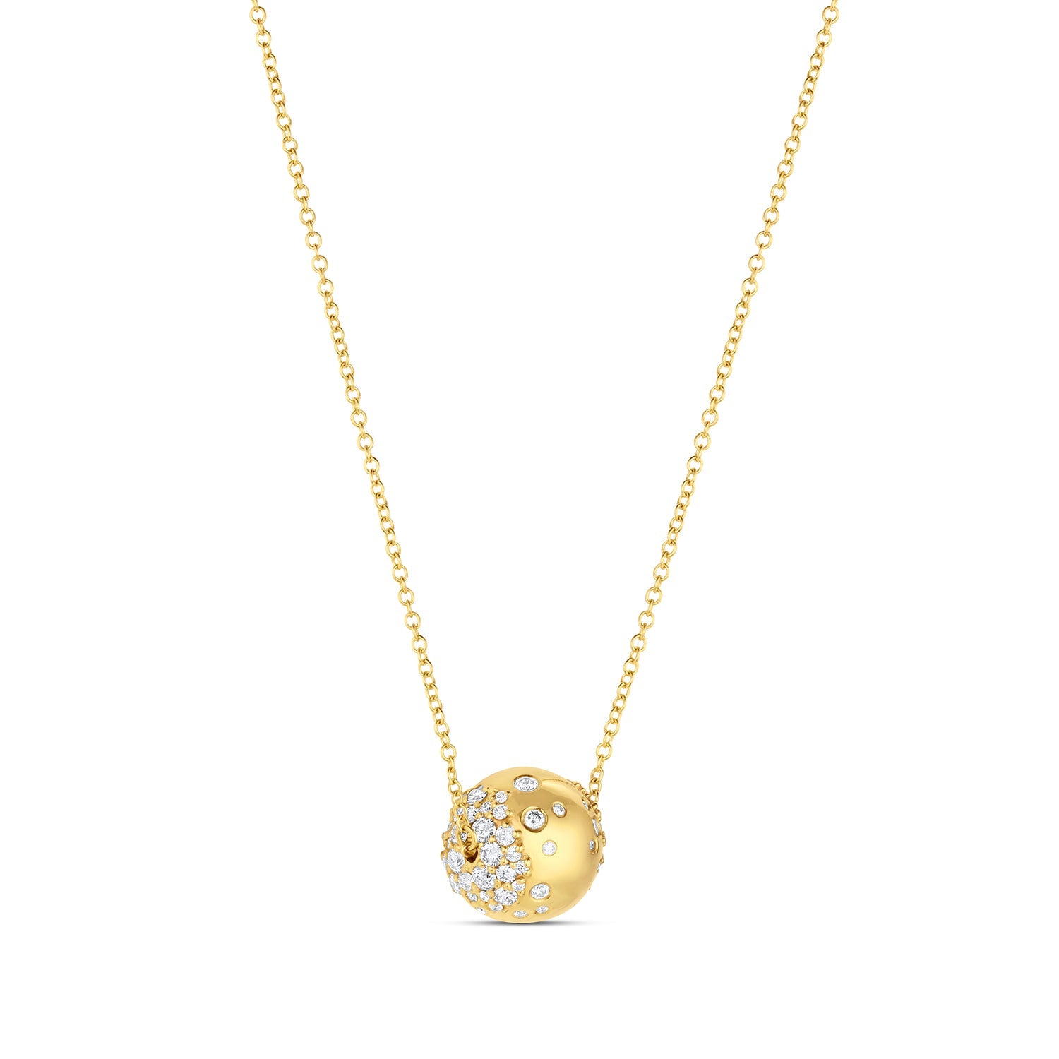 Rolling Tides Necklace in 14KY Fairmined Gold, alternate side angle with diamonds