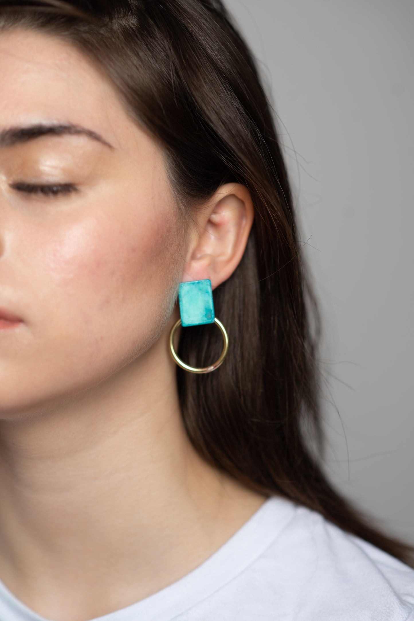 Patina Rectangle Circle Earrings