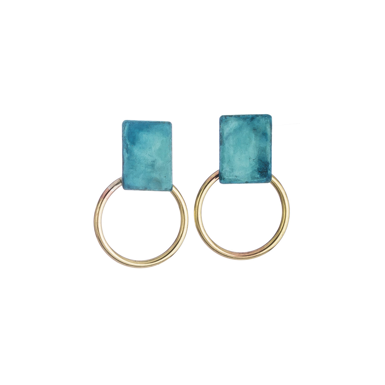 Patina Rectangle Circle Earrings