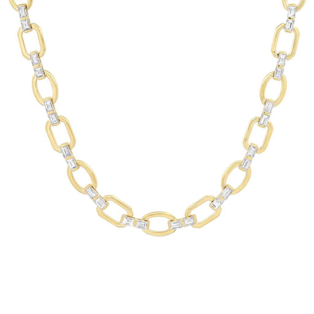 Diamond Baguette Flat Link Necklace