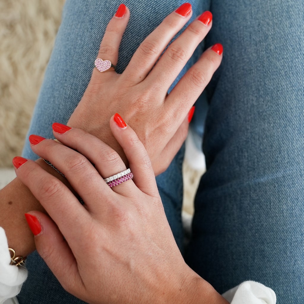 Pink Sapphire Chubby Heart Pinky Ring