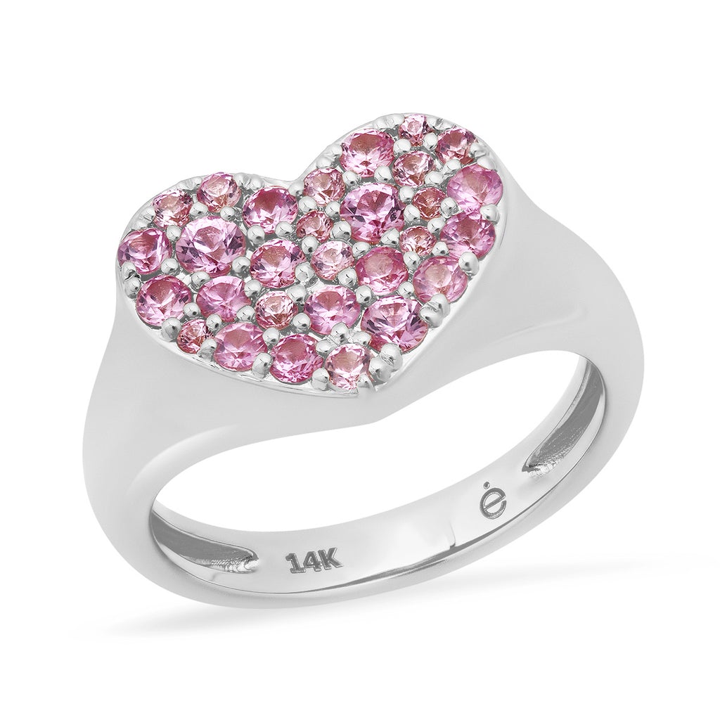 Pink Sapphire Chubby Heart Pinky Ring