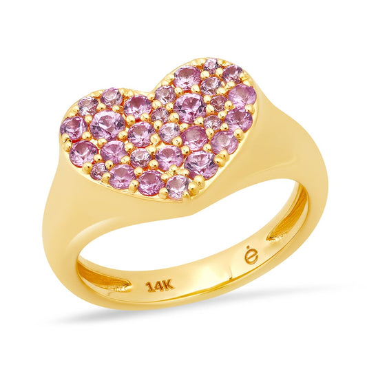 Pink Sapphire Chubby Heart Pinky Ring